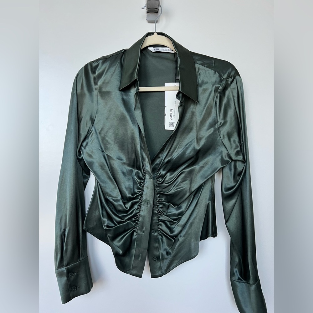 Zara silk green fitted button down